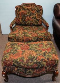 Walnut French Queen Anne Arm Chair & Matching Ottoman