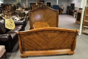 Oak Banded Inlaid Queen Size Bed