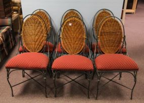 Six Iron and Wicker Chairs 