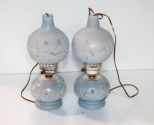 Pair of Blue 1940's Glass Lamps 