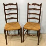 Three Ladder Back Chairs with Rush Seats 