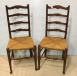 Three Ladder Back Chairs with Rush Seats