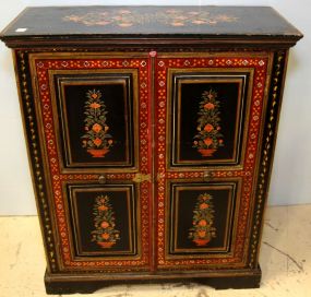 Hand Painted Black Lacquer Two Door Cabinet 