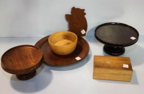 Wood Box, Bowl, Two Stands & Large Plate