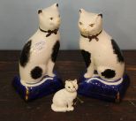 Two Staffordshire Cats & Bisque Cat