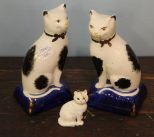 Two Staffordshire Cats & Bisque Cat