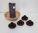 Pottery Vase, Pottery Compote & Four Candlesticks