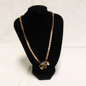 Book Chain Multi Color Gold Filled Necklace with Red Stone