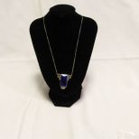 Art Deco Czech Blue Necklace with Marcasites Faceted Blue Stone