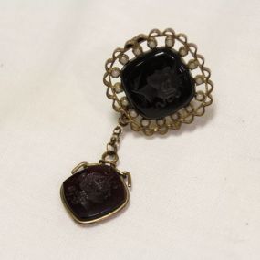 Antique Double Intaglio Brooch with Drop and Pearls