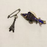 Two Charms Silver and Enamel Fish and Eiffel Tower