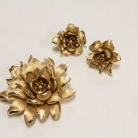 Trifari Goldtone Large Floral Brooch and Earrings