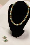 Napier Faux Turquoise Bead Twist Gold Tone Choker and Matching Earrings