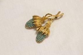 B.S.K Faux Turquoise and Goldtone Brooch