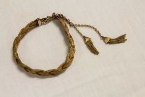 Vintage Gold Filled Braided Chain Bracelet with Delicate Tassels
