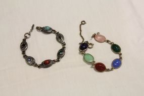 Two Costume Multi Stone Link Bracelets