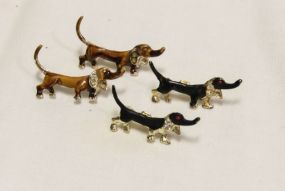 Lot of Four Enamel and Rhinestone Dog Pins