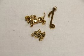 Three Gold Tone Charms Dog, Music Note, Frog