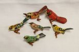 Lot of Six Hand Painted Bird Pins