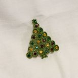 Christmas Tree Enamel Pin with Rhinestones