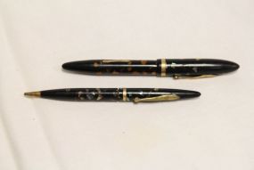 Sheaffer Lifetime Lever Fill Balance Fountain Pen and Pencil In Ebonized Radite