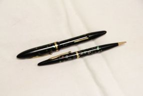 Sheaffer Lifetime Lever Fill Balance Fountain Pen and Pencil in Ebonized Radite. 