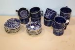 Six Spongeware Cups & Ten Saucers