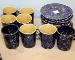 Eight Spongeware Mugs & Twelve Saucers