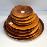 Copper Tray, Various Size Wooden Plates & Bowls