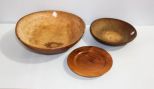 Two Wood Bowls & Wood Plate