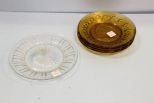 Four Amber Plates with Shield & One Clear Plate