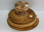 Four Various Size Wood Stands & Carved Wood Round Box