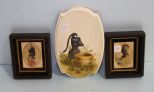 Two Silhouette Prints & Plaque of Painted Pump