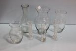 Six Glass Vases & Paul Masson Jar