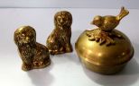 Covered Brass Dish & Pair of Small Brass Bookends