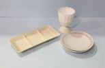 Milk Glass Vase, Two Plates & Divided Dish