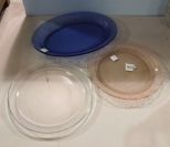 Blue Glass Platter & Three Glass Plates