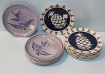 Seven Cerzon Pineapple Plates & Six Hand Painted Mexican Plates
