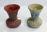Two Marked Van Briggle Vases  with Flowers 