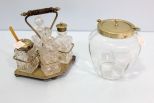 Brass/Glass Condiment Set & Biscuit Jar