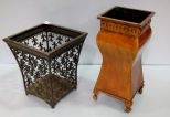 Metal Garbage Can & Metal Footed Vase