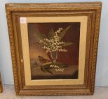 Antique Oil Painting of Vase and Butterfly 