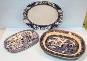 Three Pieces of Blue and White Stoneware 