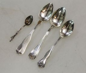 Three Sterling Silver Spoons & Coin Silver Spoon