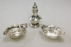 Two Gorham Sterling Silver Nut Dishes & Sterling Shaker