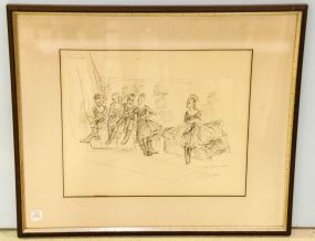 Signed and Dated Etching by Tina Mackler entitled Moiseyev Dancers Resting