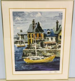 Limited Edition Serigraph of Sailboat and Harbor by Wayland Moore