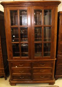 Walnut Double Door Glass Cabinet 