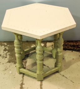 Green and White Hand Painted Hexagon Table