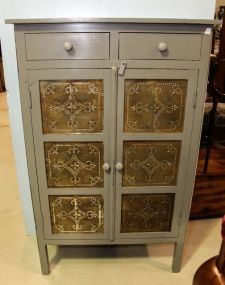 Gray Punched Tin Two Door Cabinet
